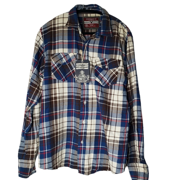 Company 81 Mens Size Large Blue Flannel Plaid Long Sleeve Shirt - Picture 2 of 9